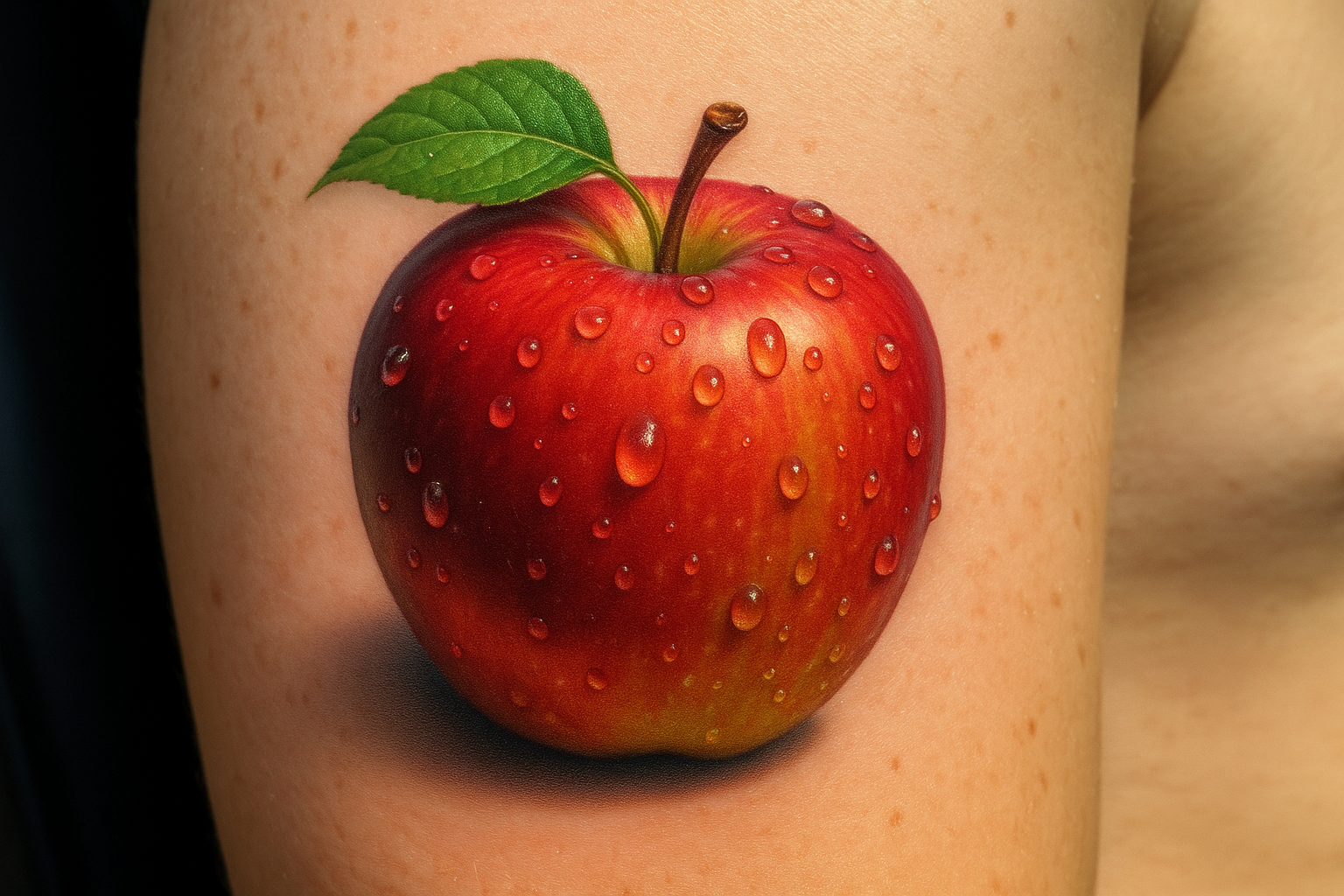 Realistic apple tattoo with water droplets