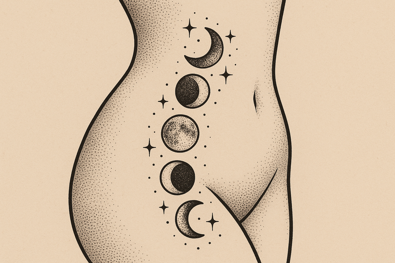 Celestial hip tattoo with moon phases