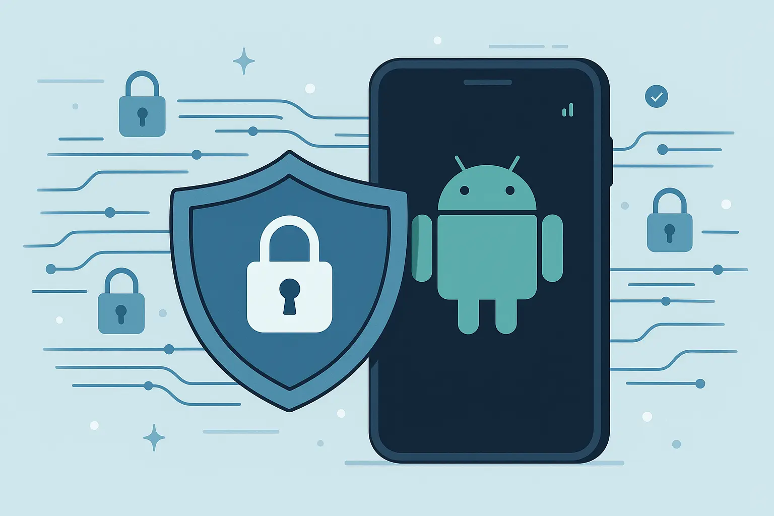 Encryption lock icon over Android backup data visualization