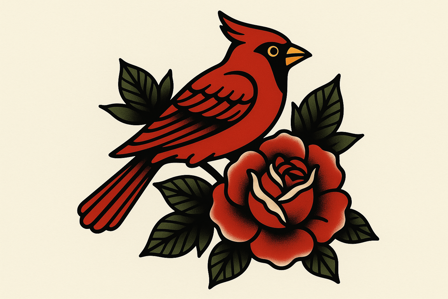 Classic American traditional cardinal tattoo with bold lines