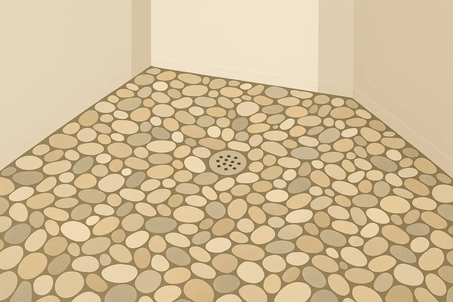 Natural pebble tile features in spa bathroom design