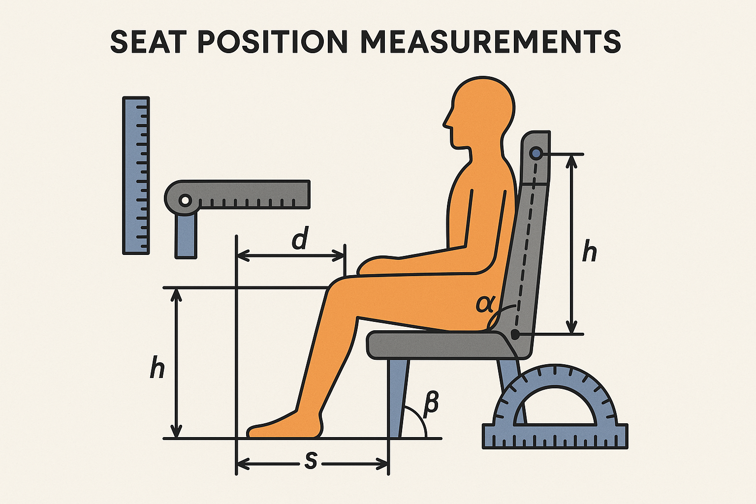 Motorcycle seat position measurement guide for tall riders