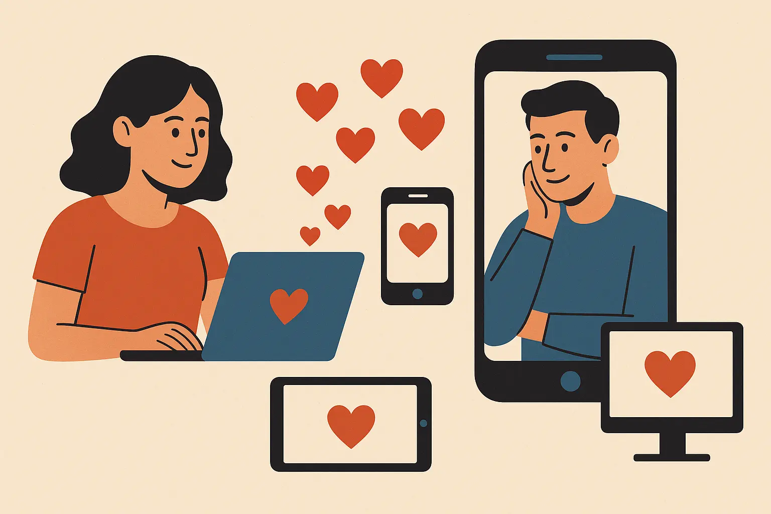 Modern couple using smartphones together