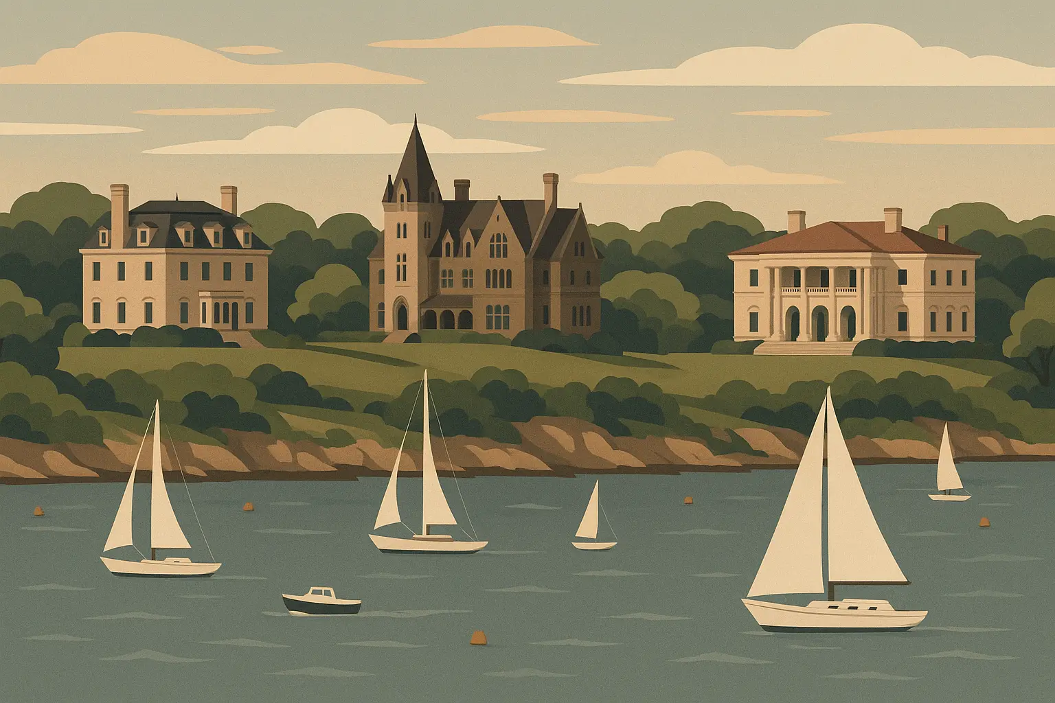 Newport mansion and harbor view