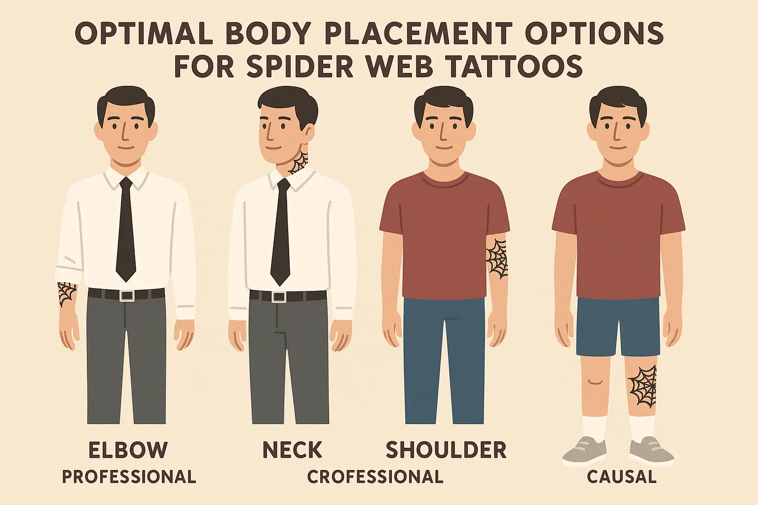 Spider web tattoo placement strategies and size considerations