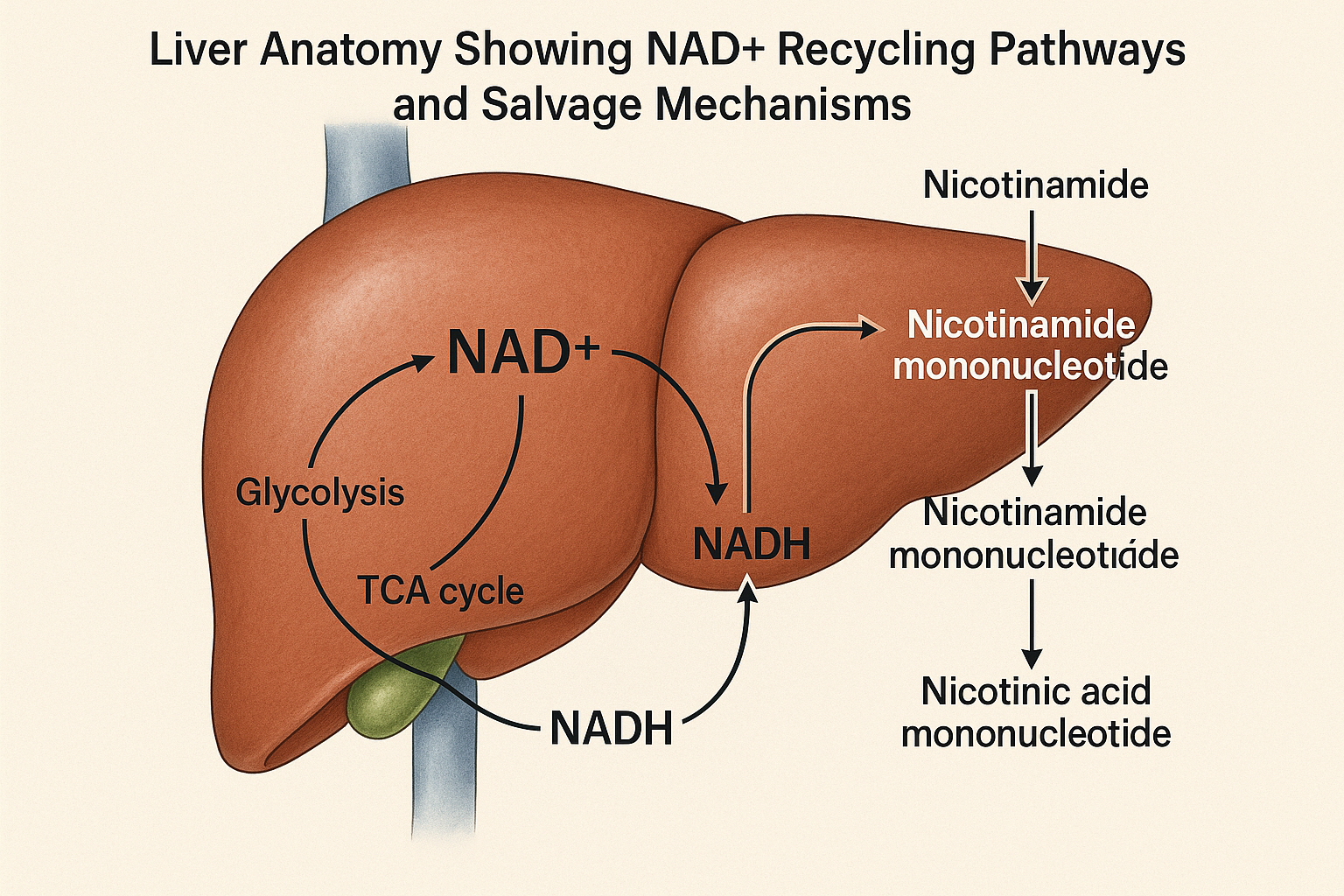 Liver NAD recycling energy control