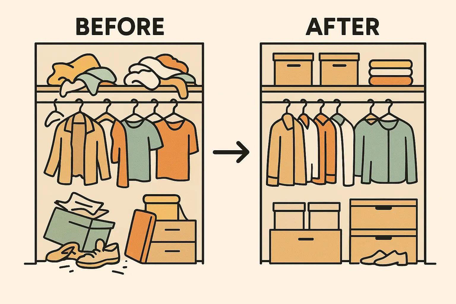 Transformed organized closet space