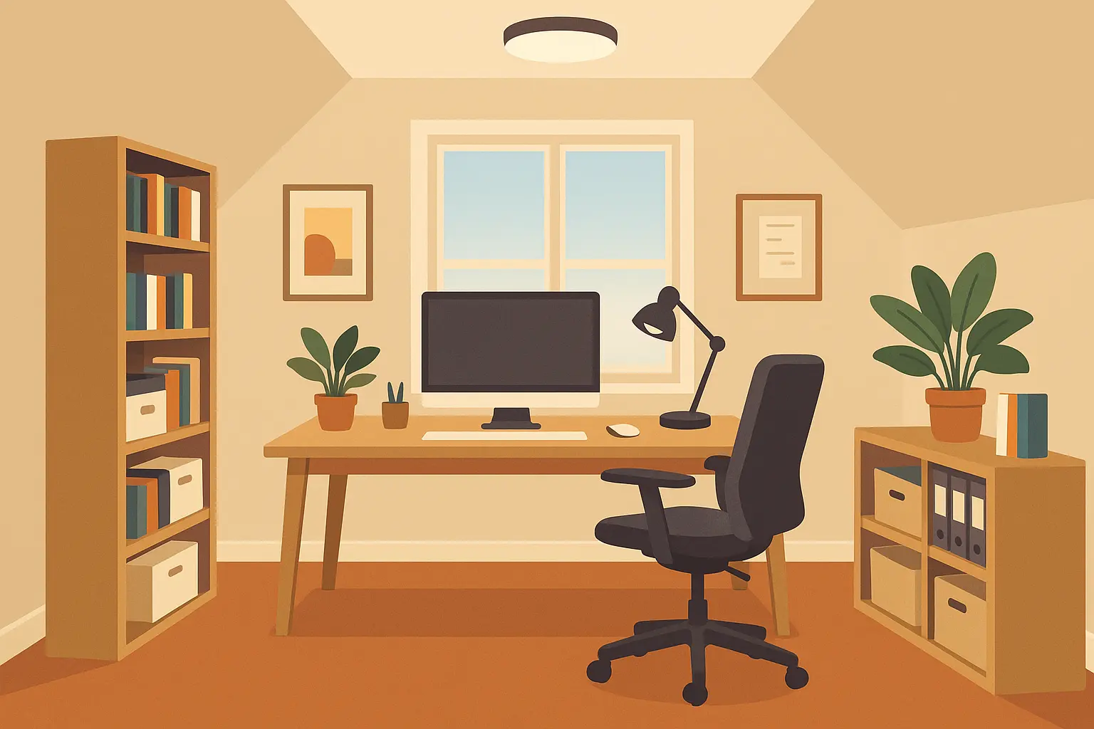 Professional home office setup in converted bonus room