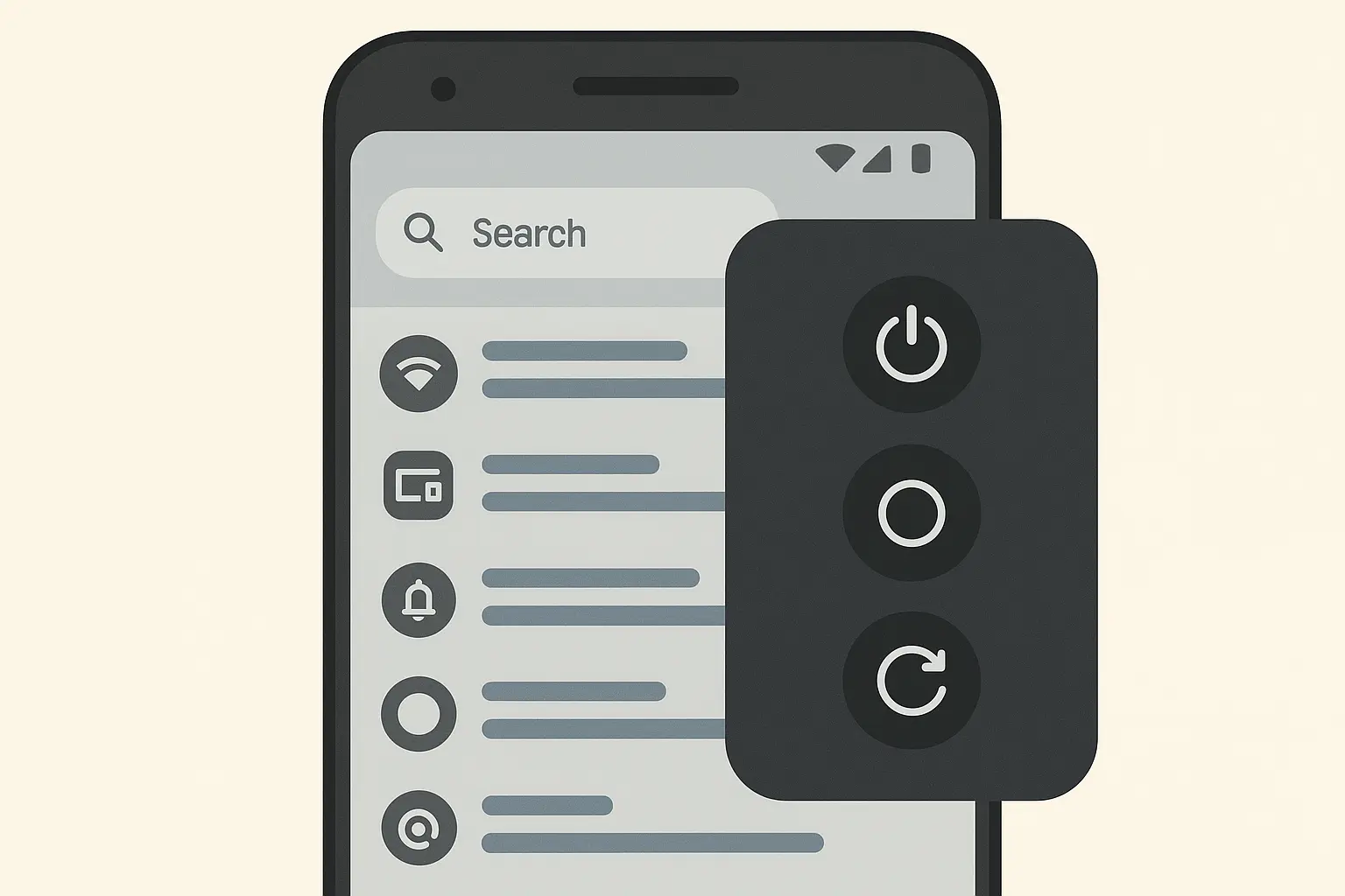 Android settings menu power options navigation