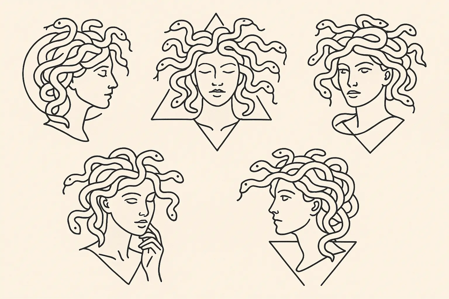 Minimalist line art Medusa tattoo designs