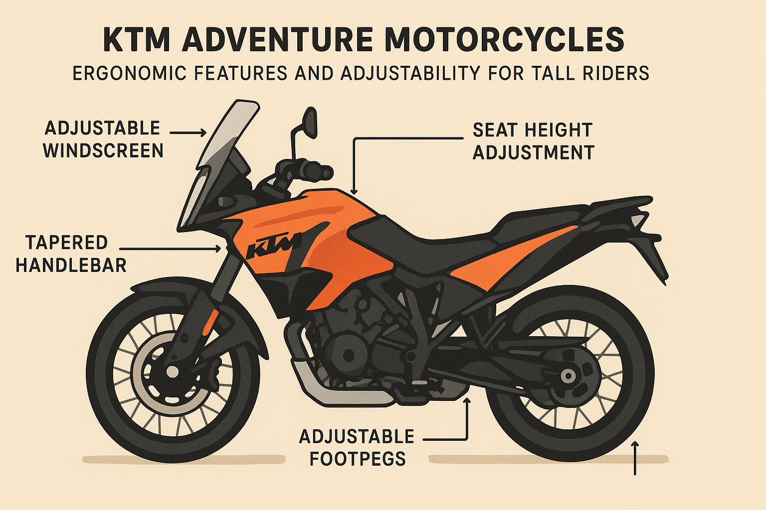 KTM adventure motorcycle ergonomics for tall riders