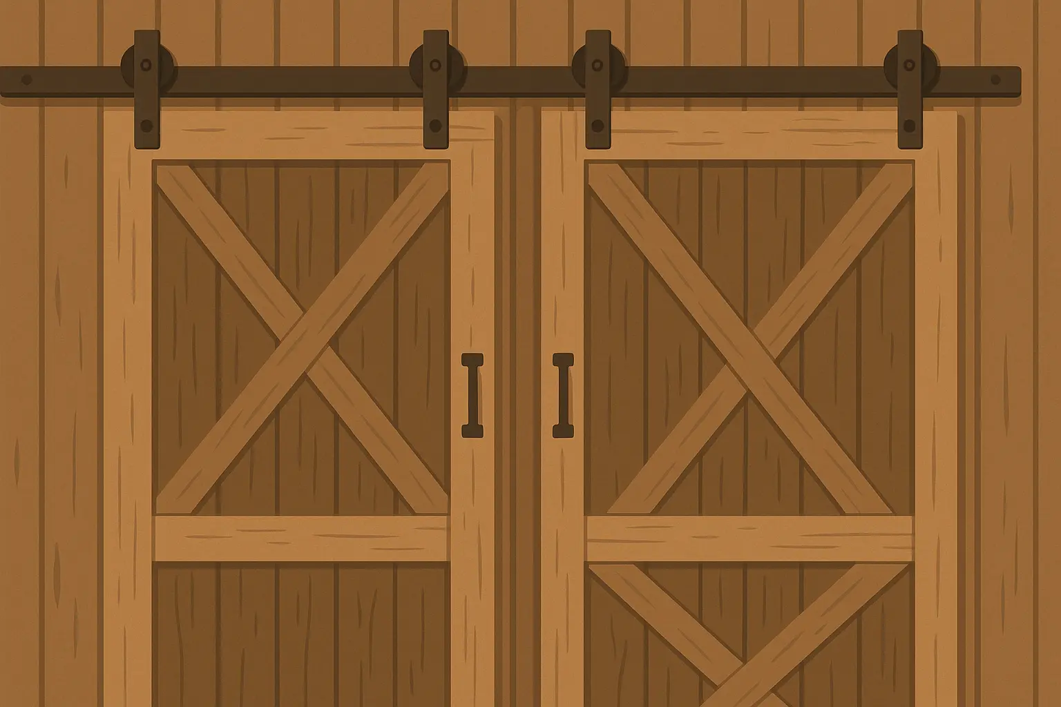 Farmhouse front door with cross-buck pattern and rustic hardware