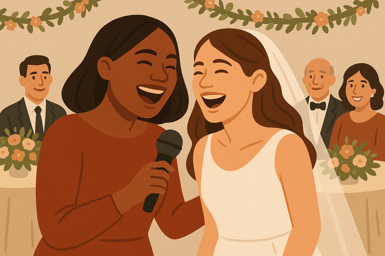 Funny maid of honor speech moment with guests laughing