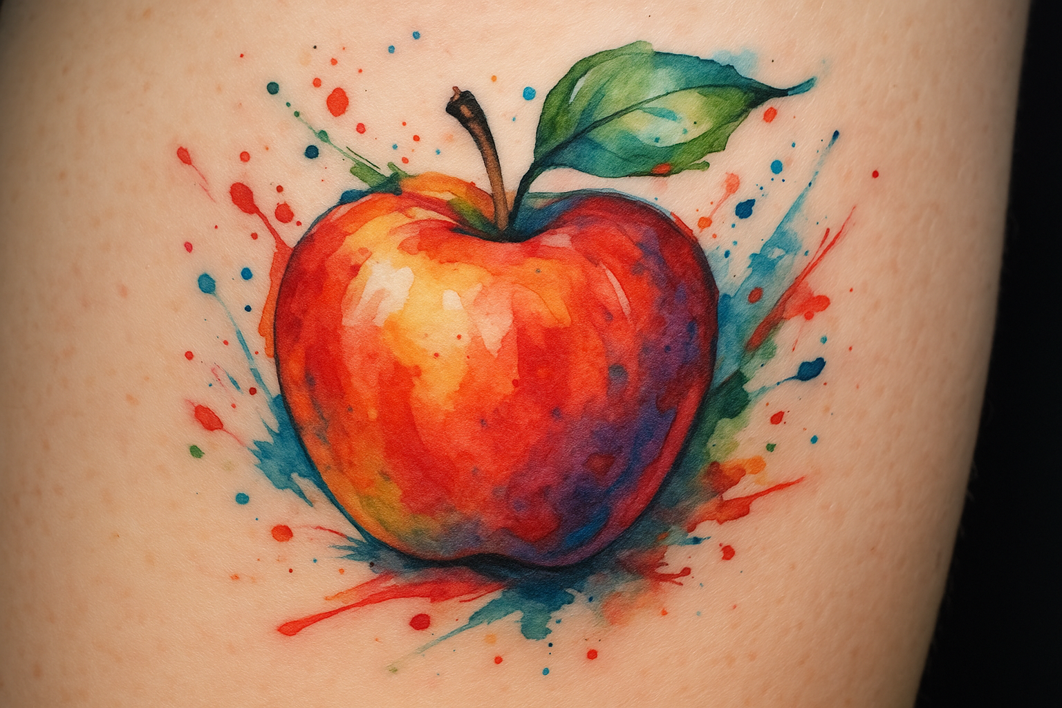Watercolor apple tattoo splash