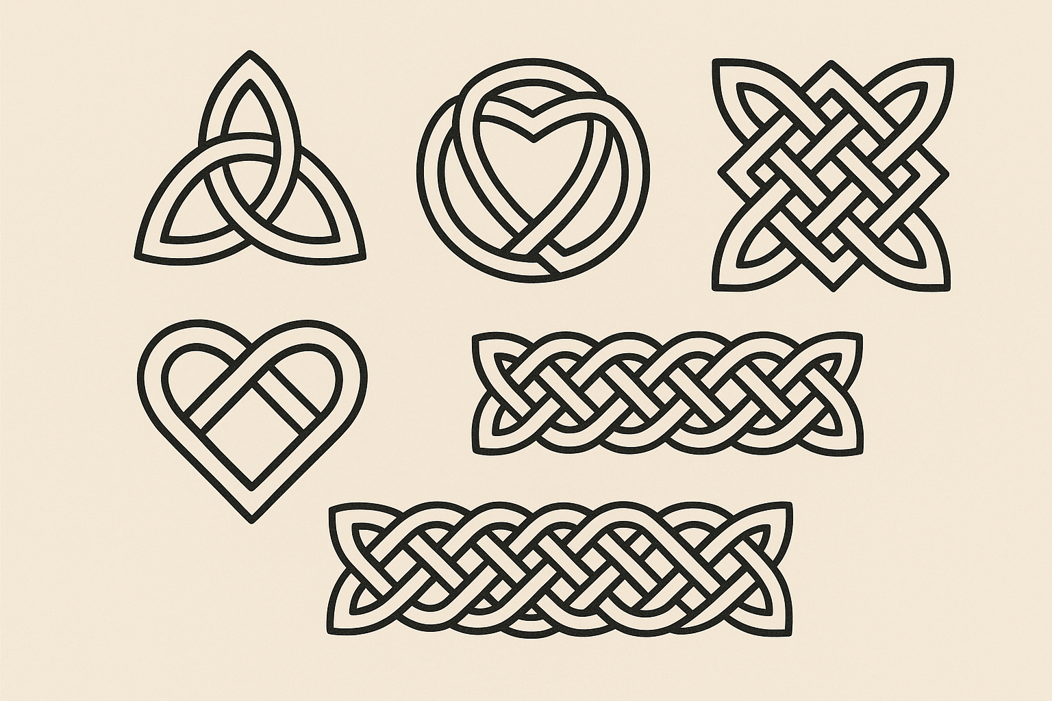 Celtic knot patterns and interlacing designs