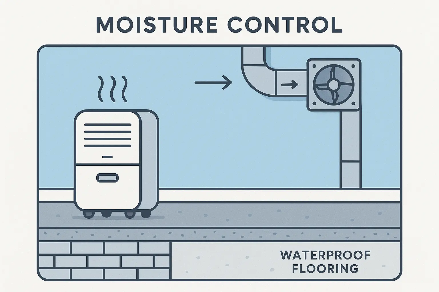 Basement bedroom with dehumidifier and waterproof flooring installation