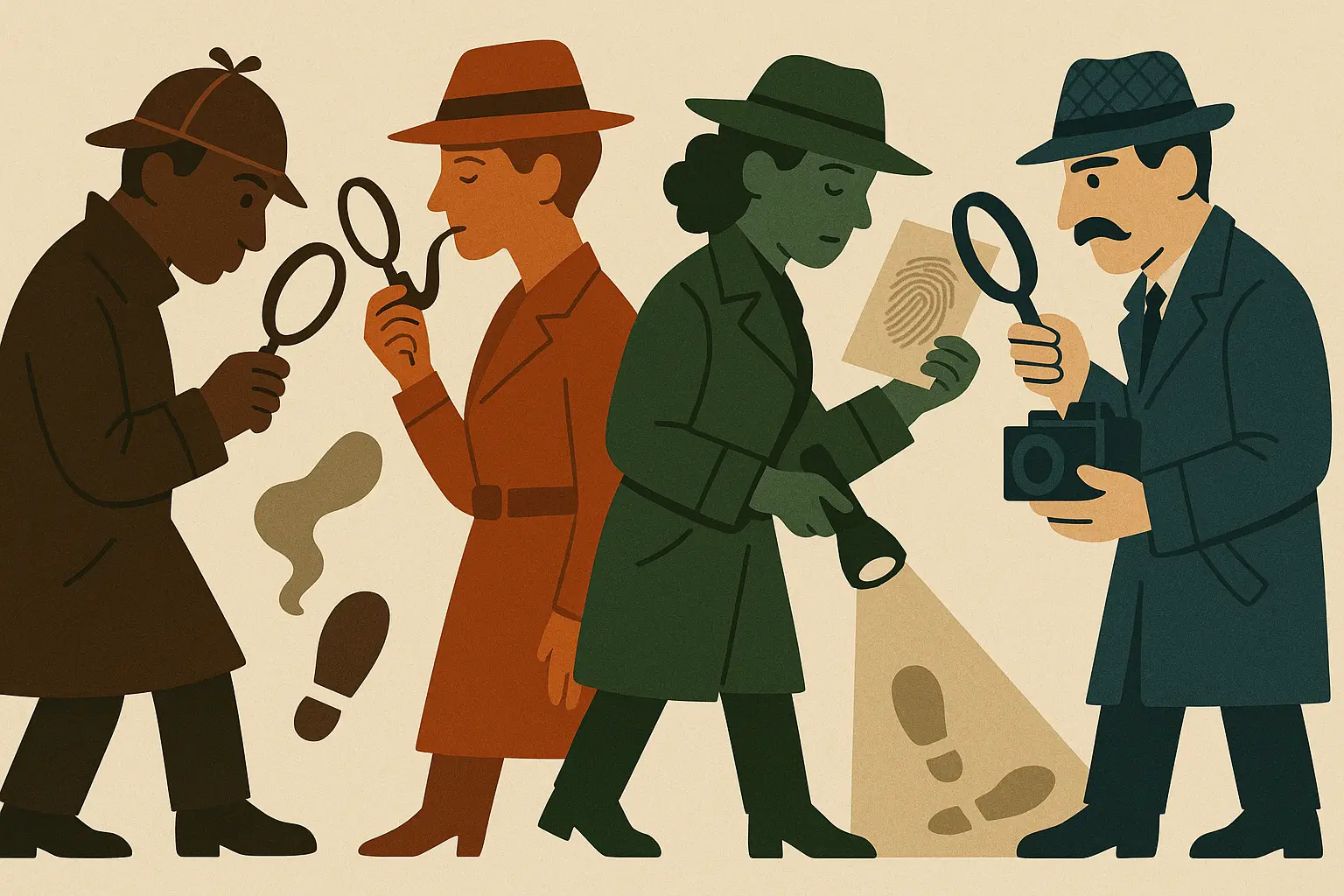 Detective examining evidence with magnifying glass