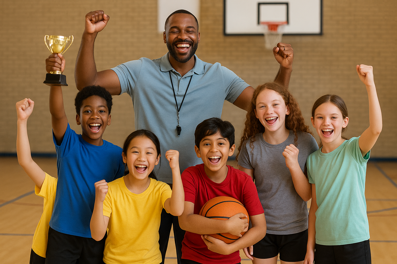 Successful PE teacher with engaged students