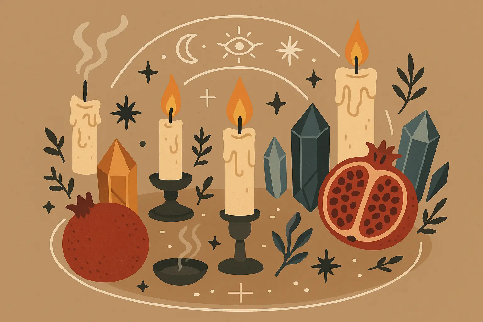 Witchcraft and spiritual initiation tattoo symbols