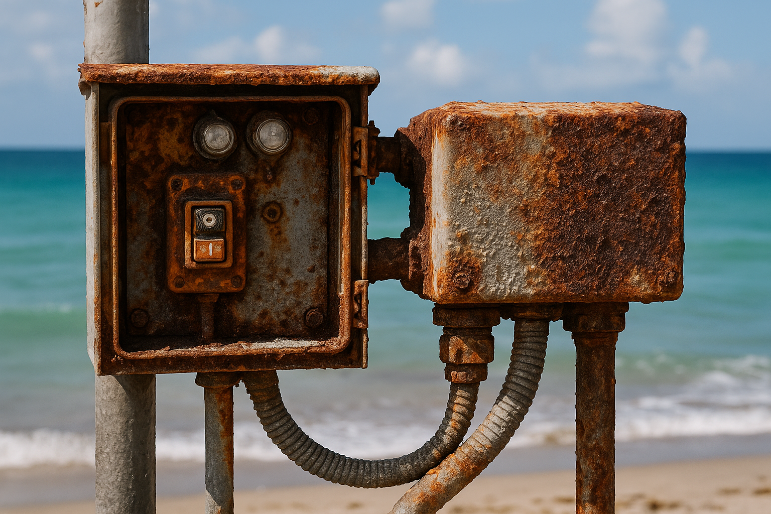 Saltwater corrosion on electrical equipment