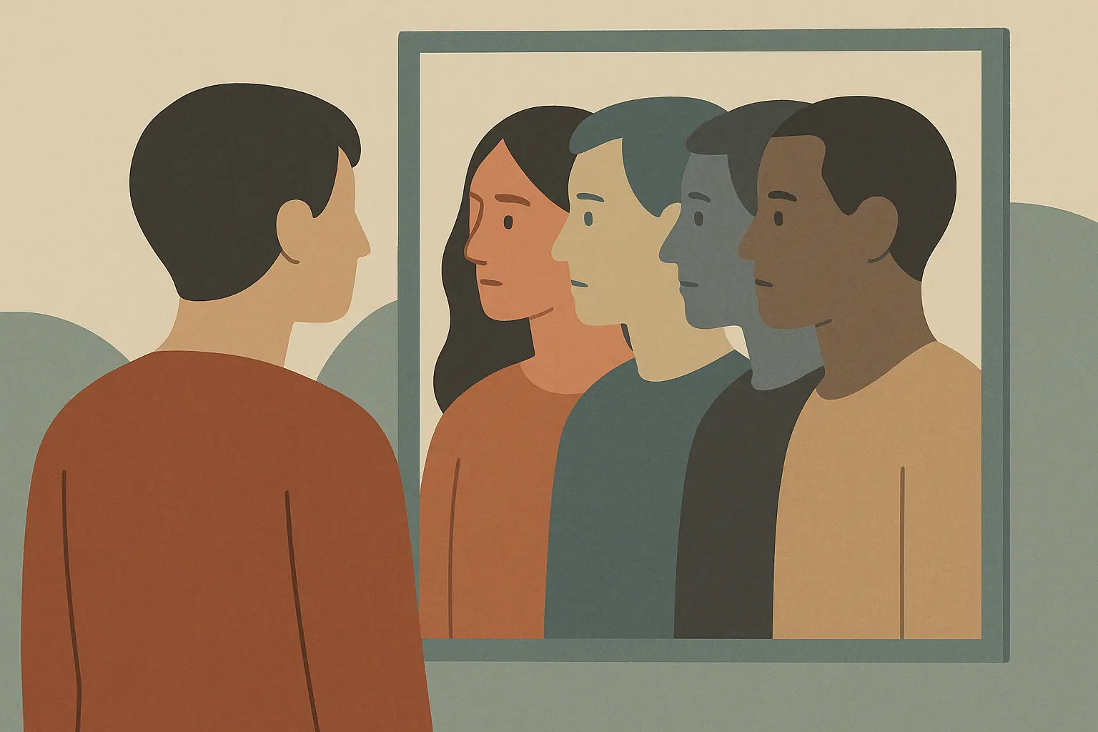 Silhouette of woman looking in mirror showing size transformation reflection