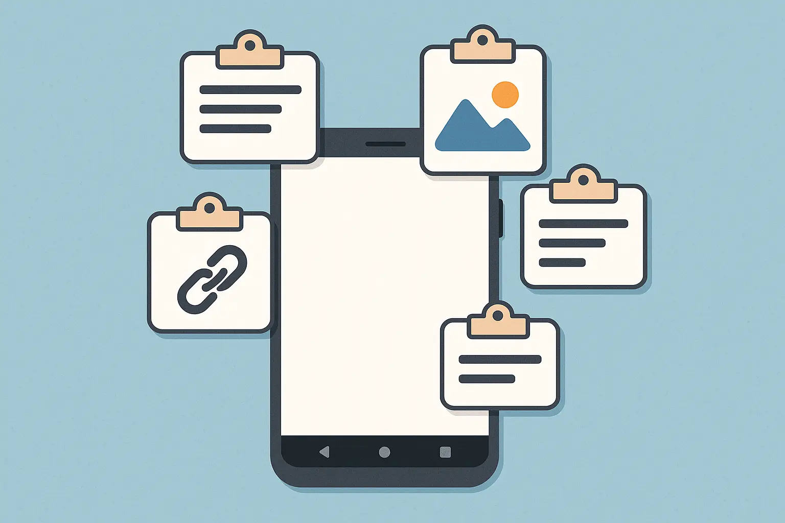 Android clipboard interface showing multiple stored items