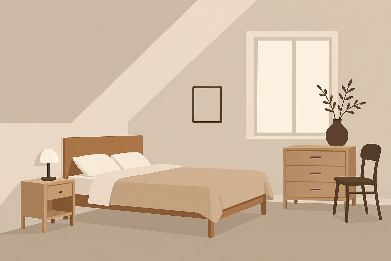 Minimalist approach to sloped ceiling bedroom design