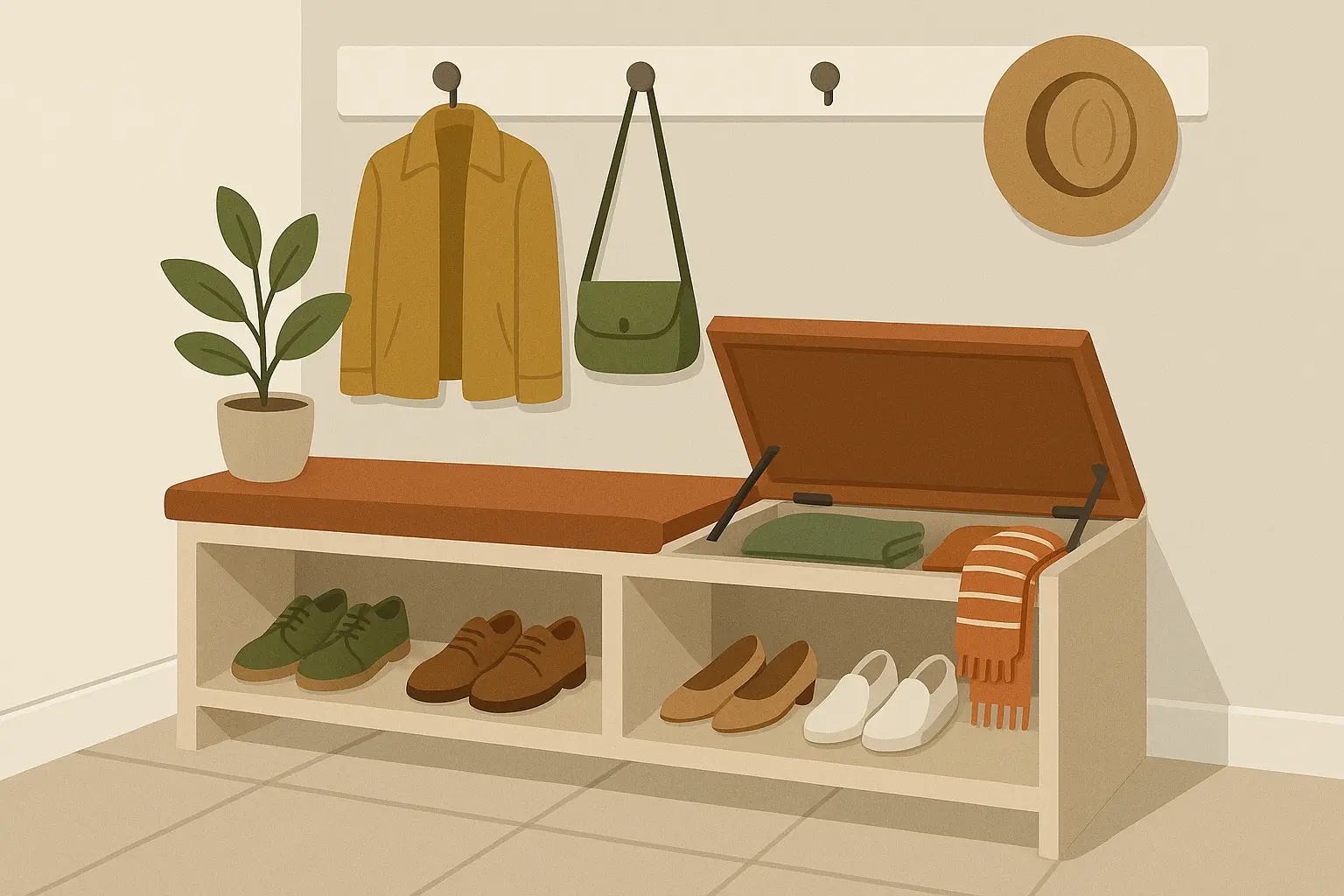 Mudroom bench with hidden storage compartments