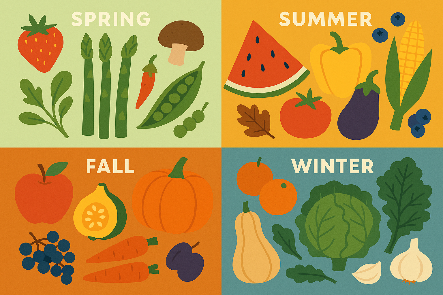 Seasonal produce arranged by month