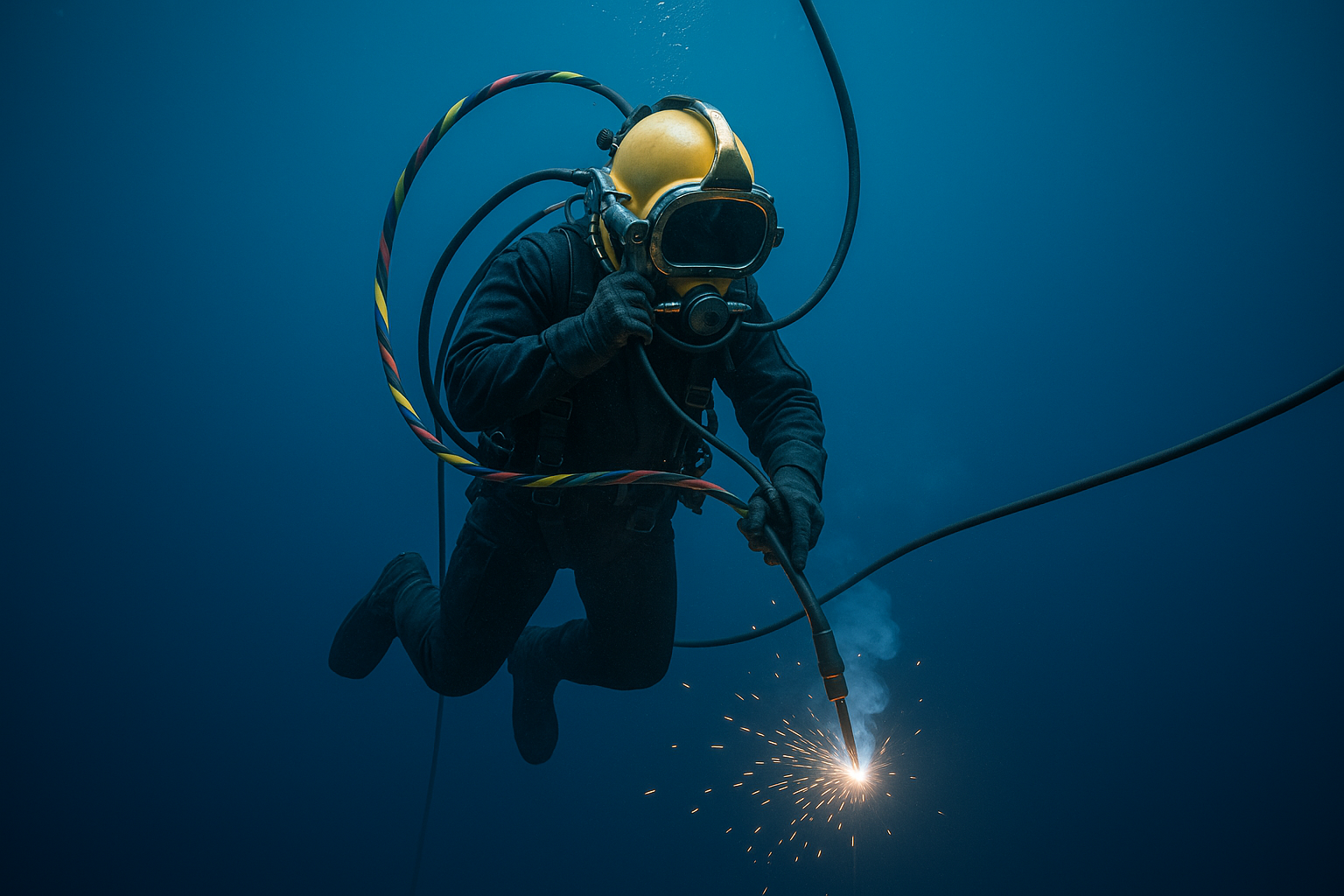 Isolated underwater welder in deep water