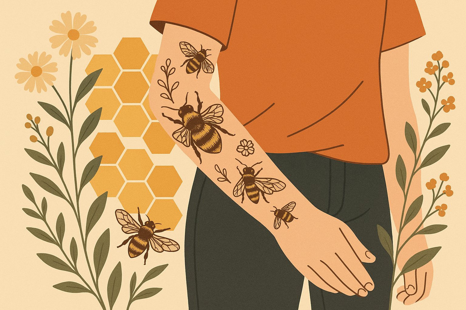 Modern bee tattoo design showing transformation symbolism