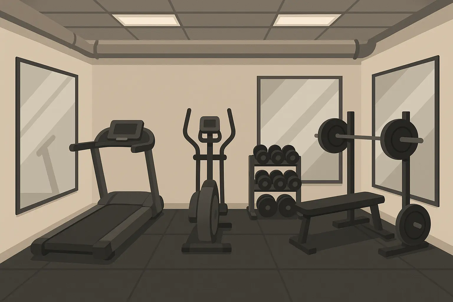 Complete basement home gym setup