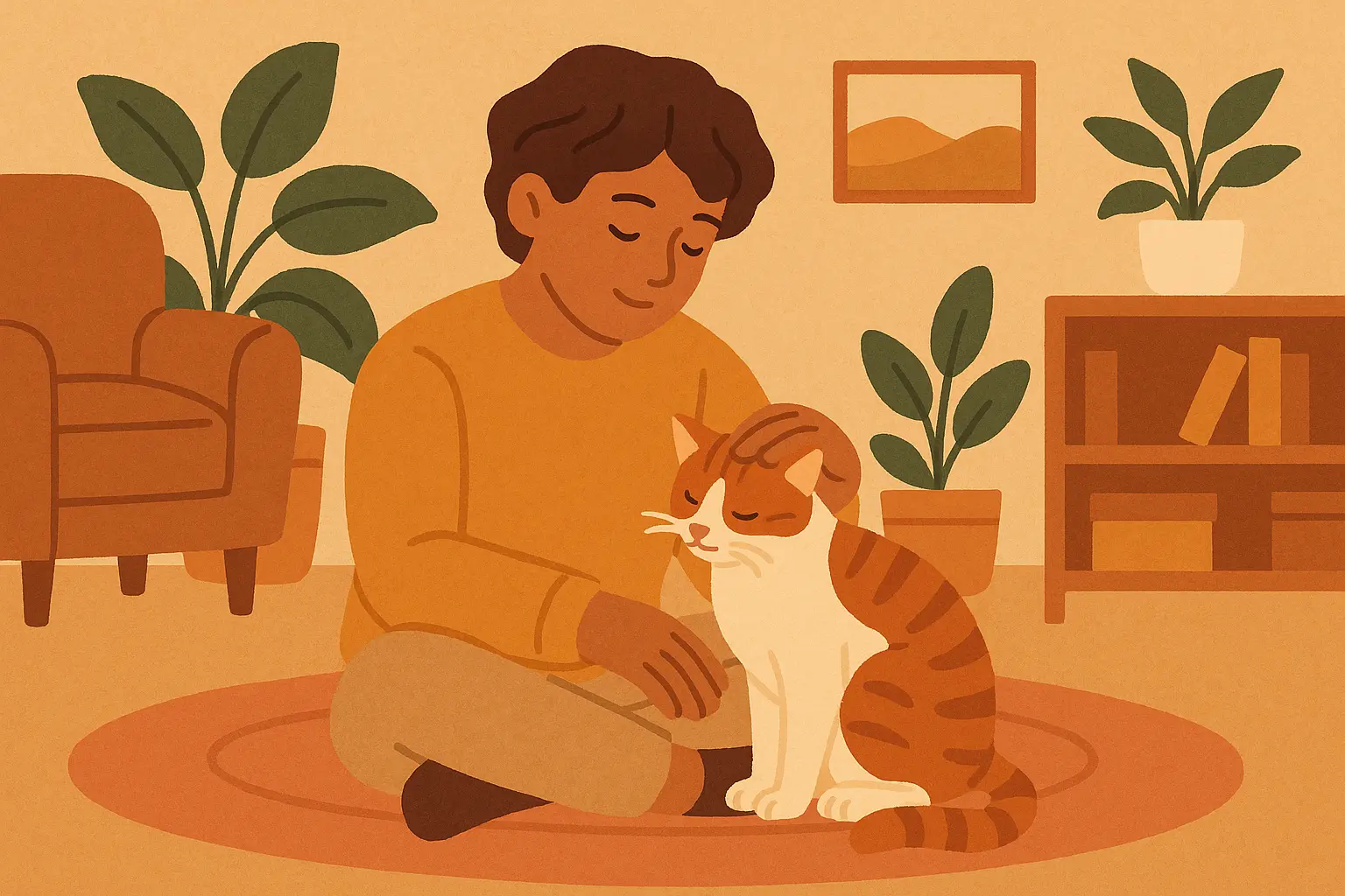 Rescued cat being gently held by caring hands