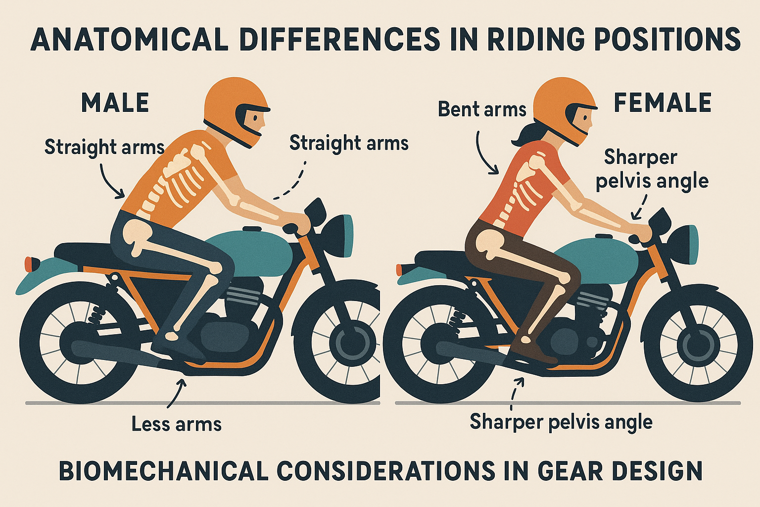 Biomechanical design features in women's motorcycle pants
