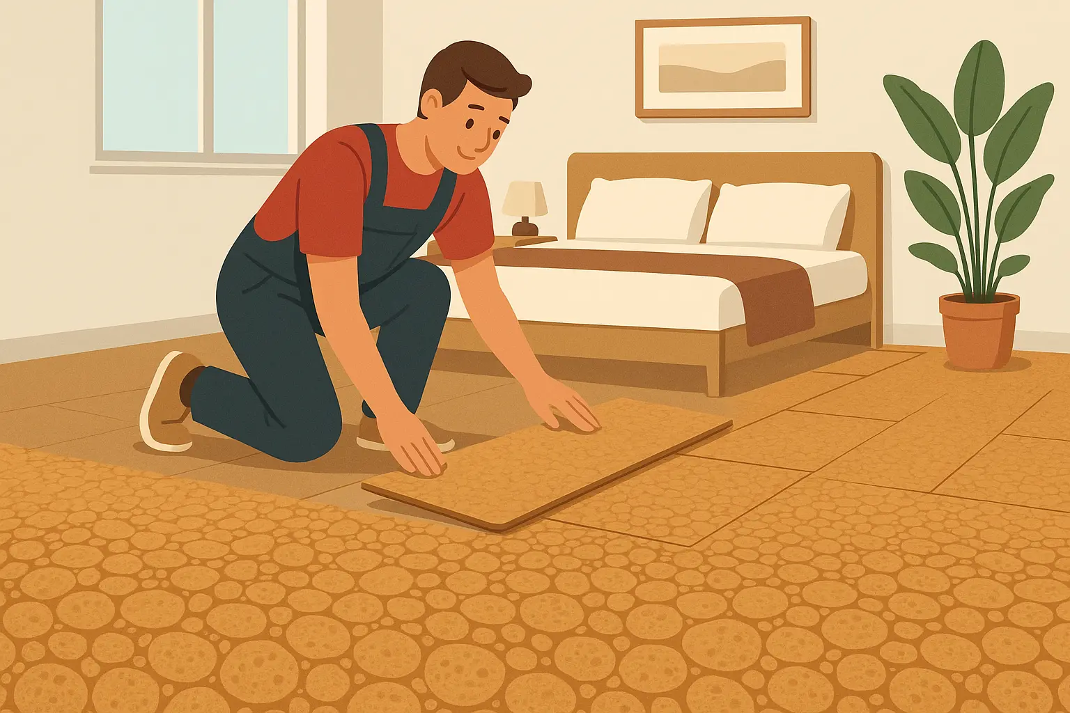 Sustainable cork flooring installation in modern home