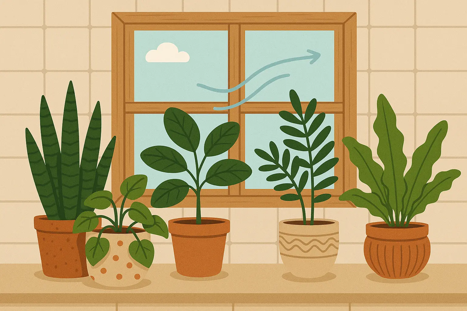 Natural ventilation garden in green bathroom space