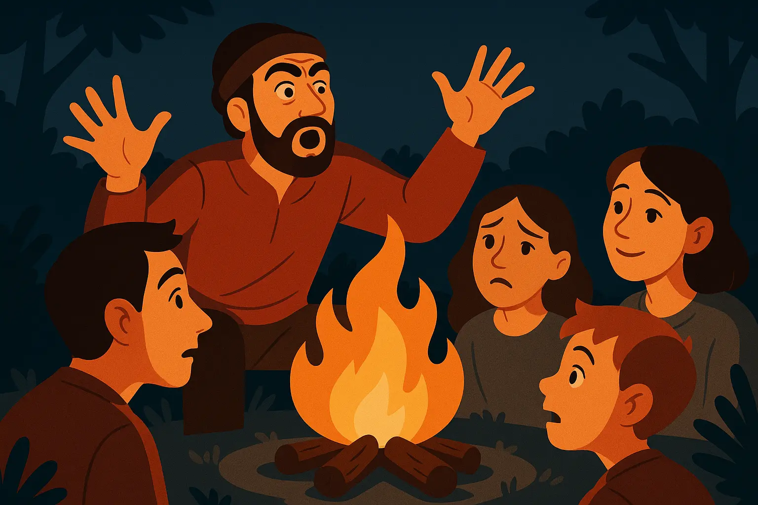 Close-up of campfire flames with sparks rising