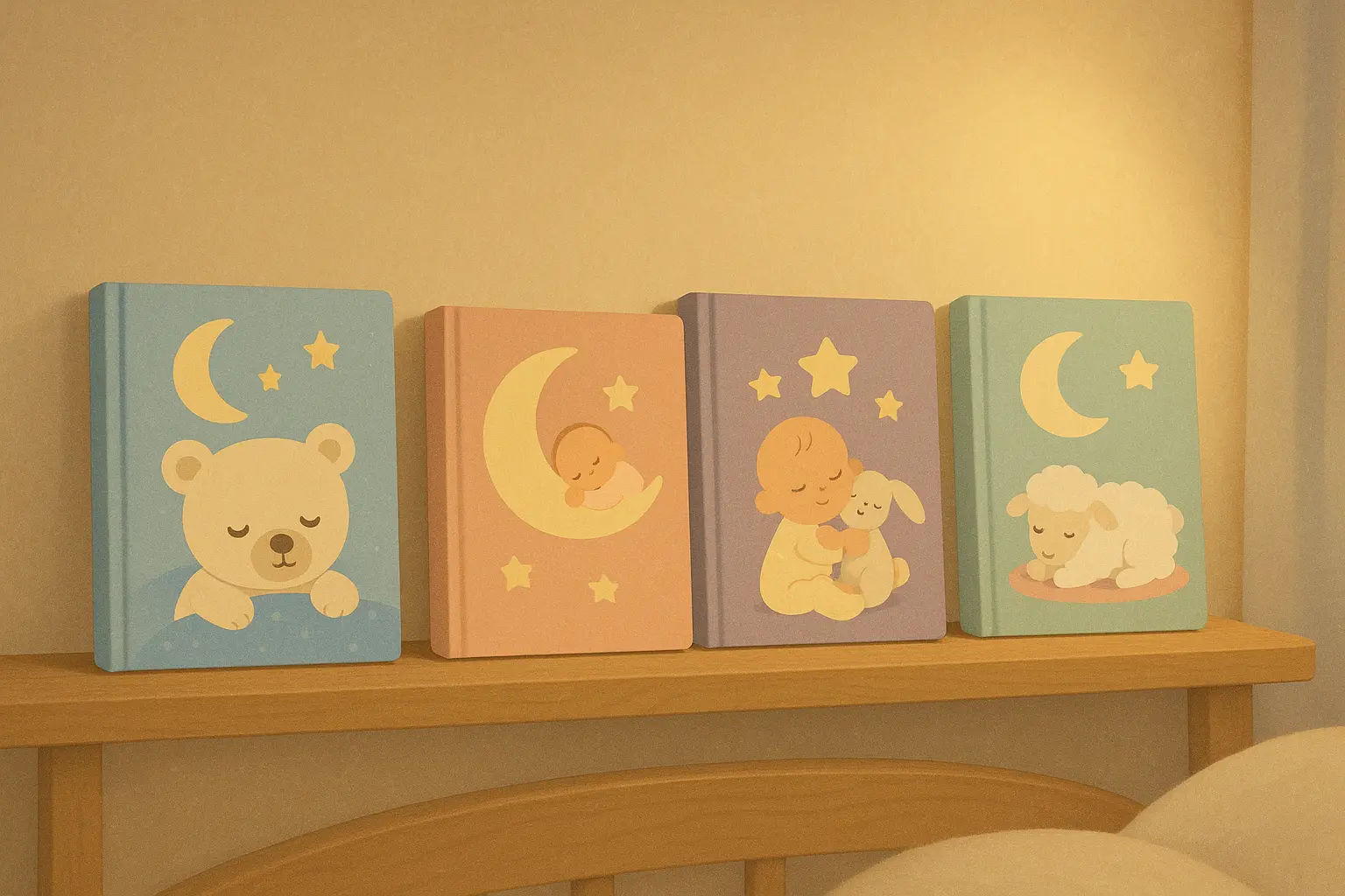 Baby looking at bedtime story illustrations