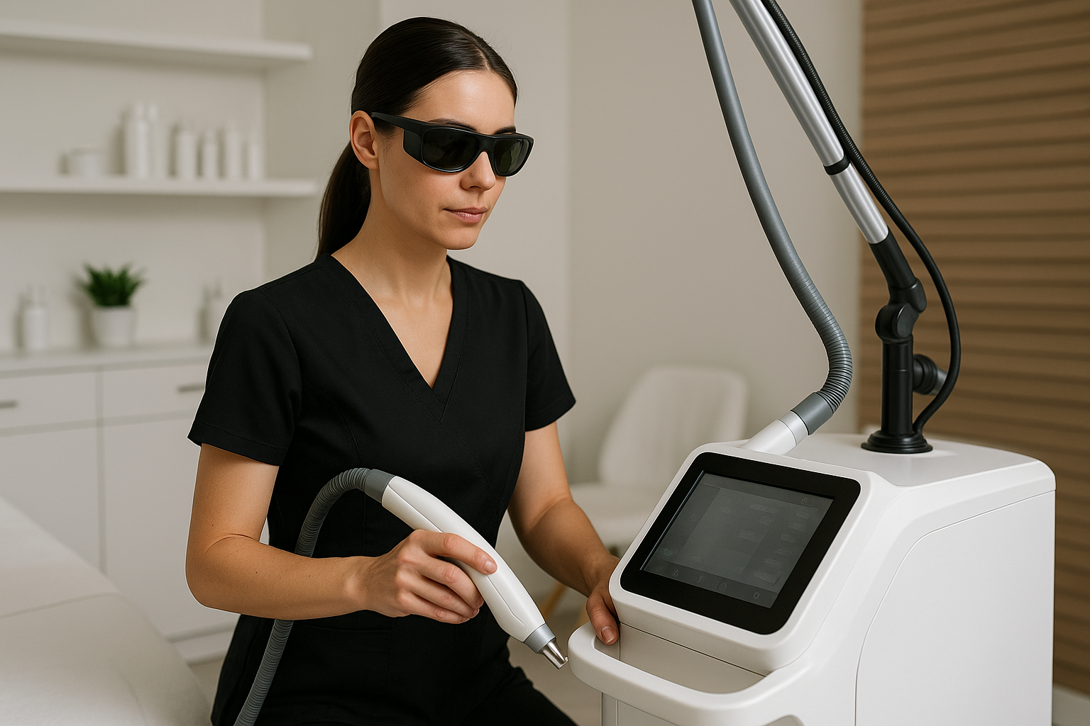 Laser technician operating equipment