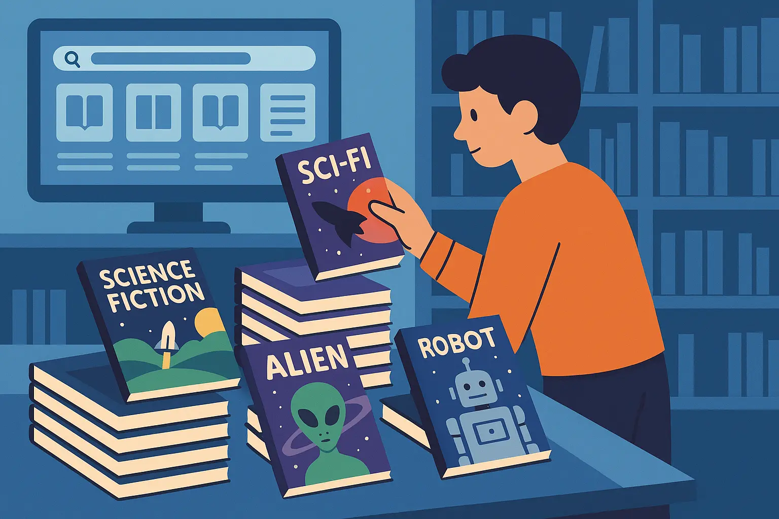 Stack of vintage science fiction magazines and books