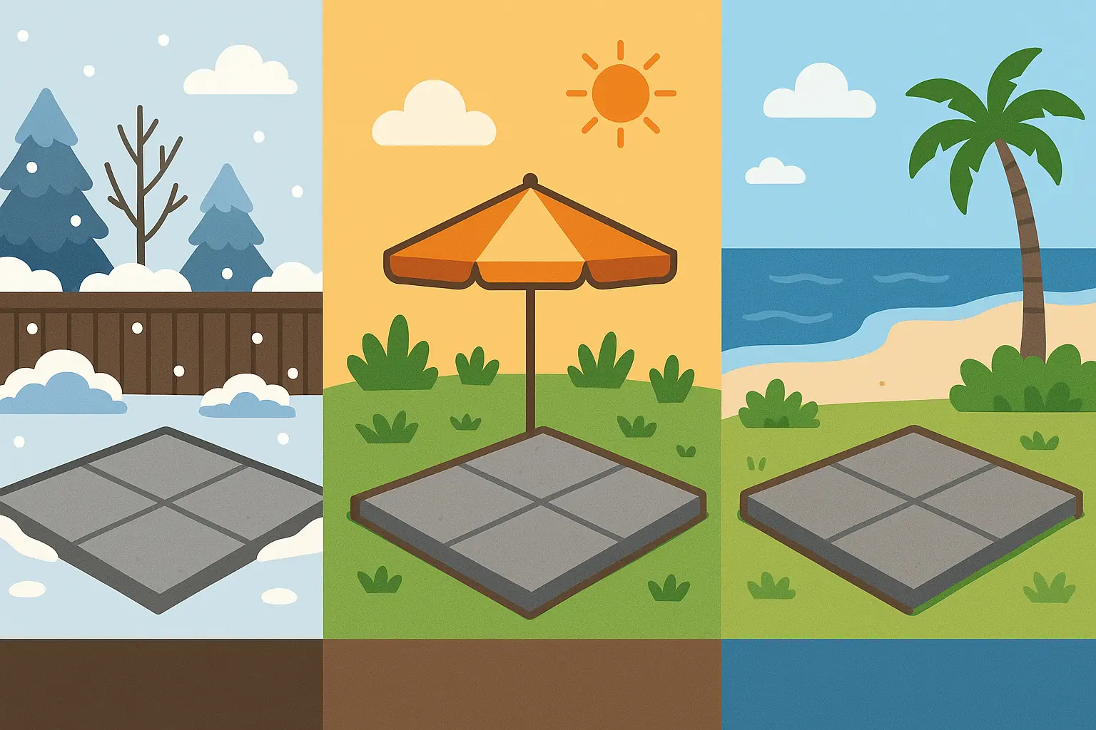 Seasonal concrete patio considerations and climate adaptations
