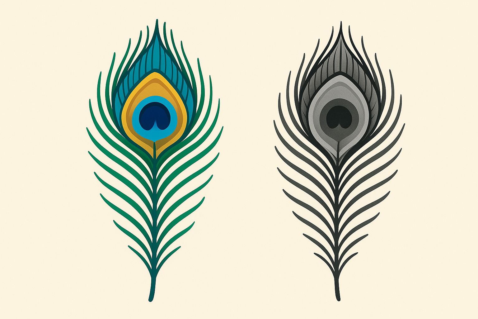 Color vs black and grey peacock tattoo comparison