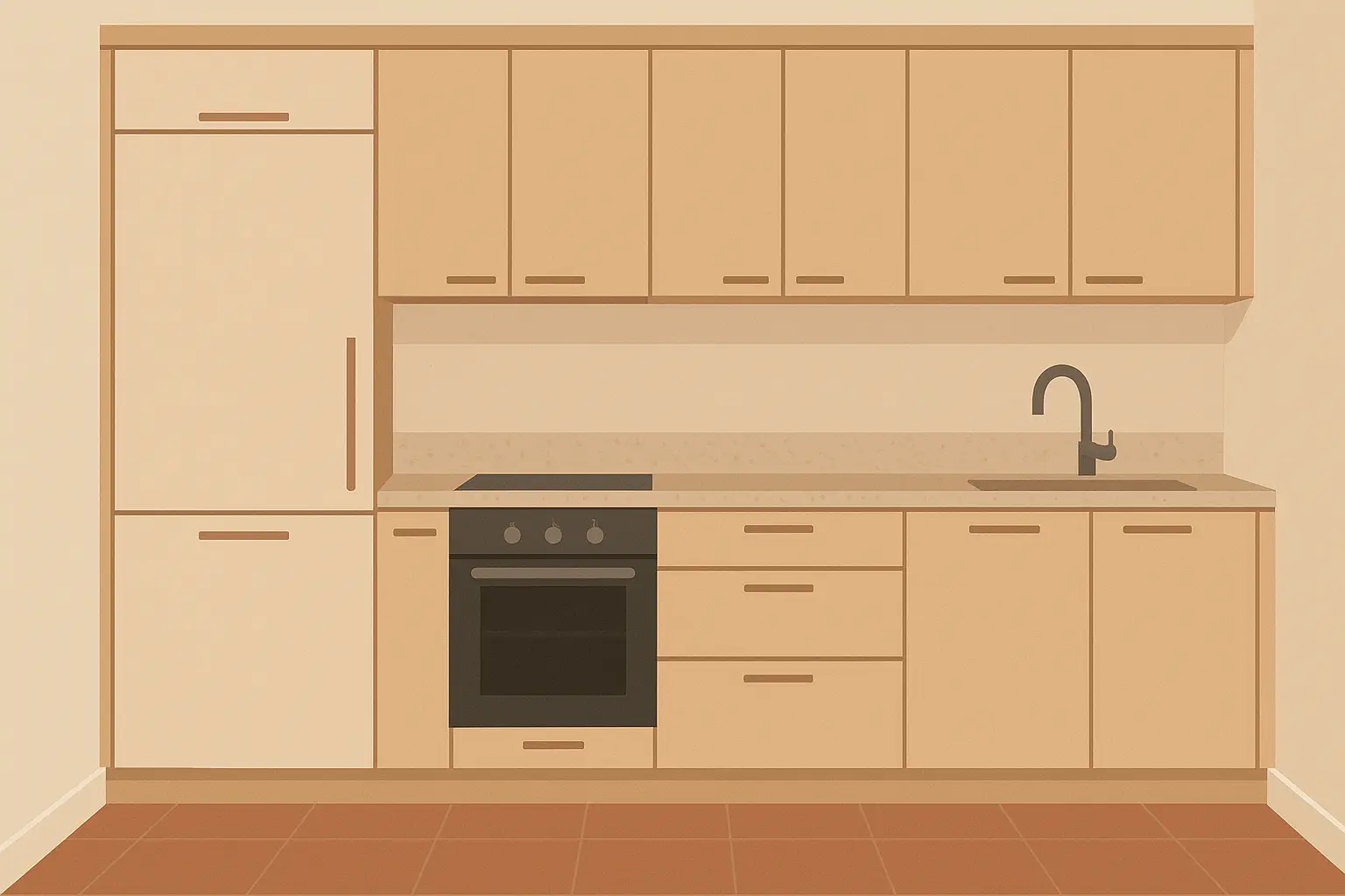 Integrated appliances in galley kitchen