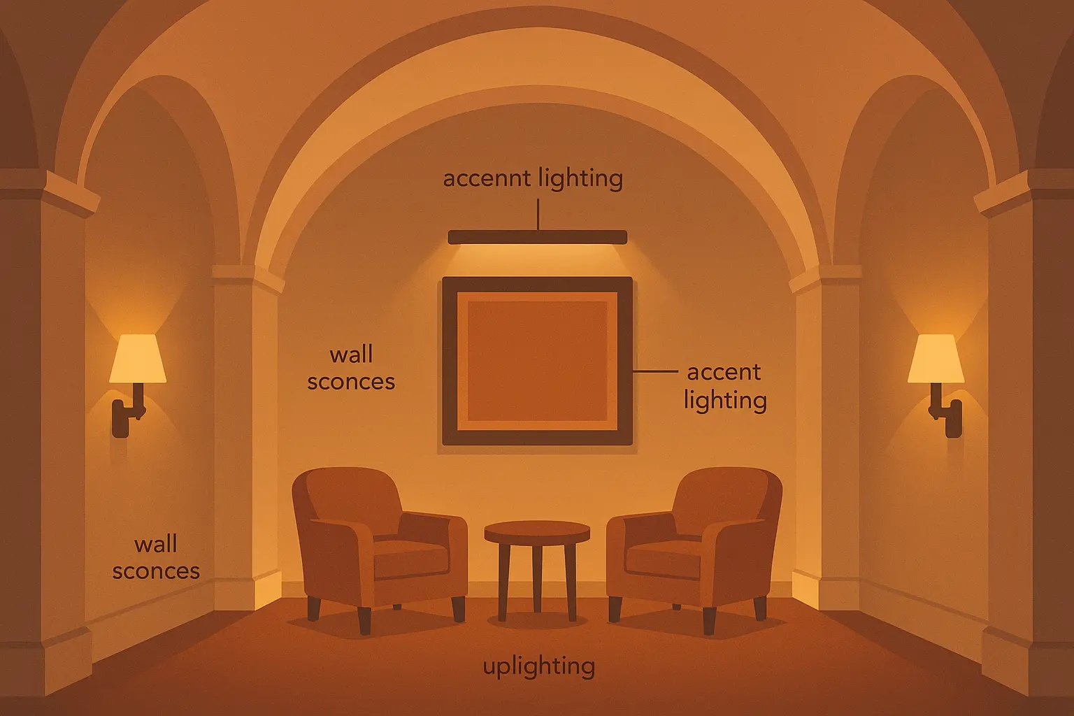 Accent wall lighting in vaulted ceiling space