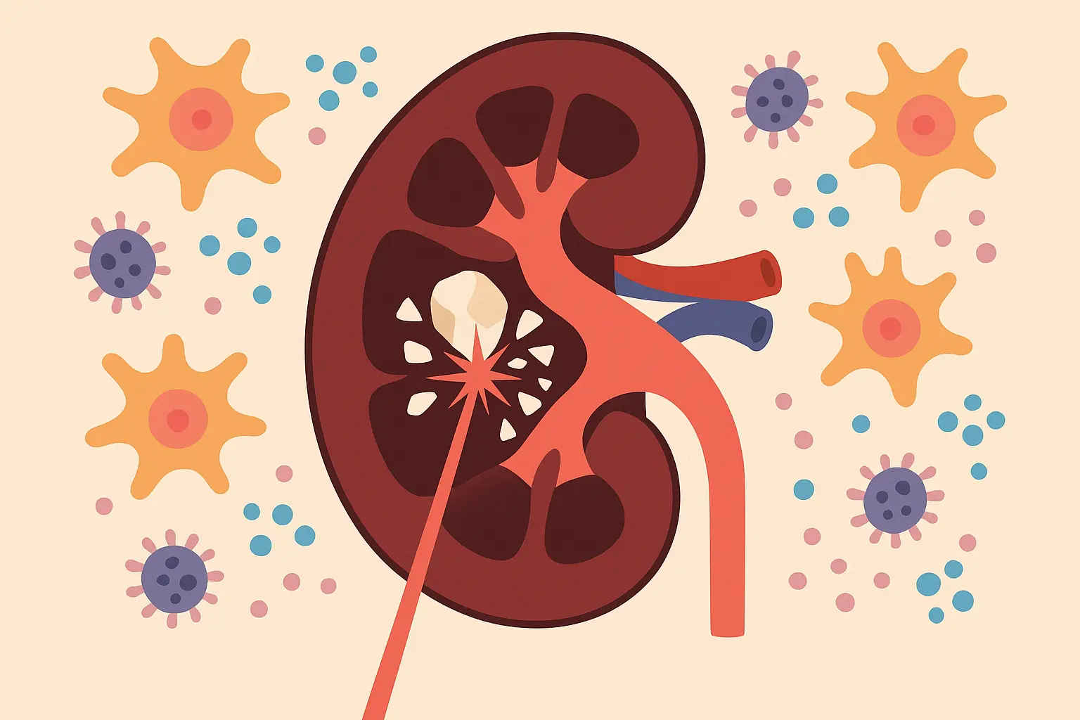Laser lithotripsy procedure showing heat stress response in kidney tissue