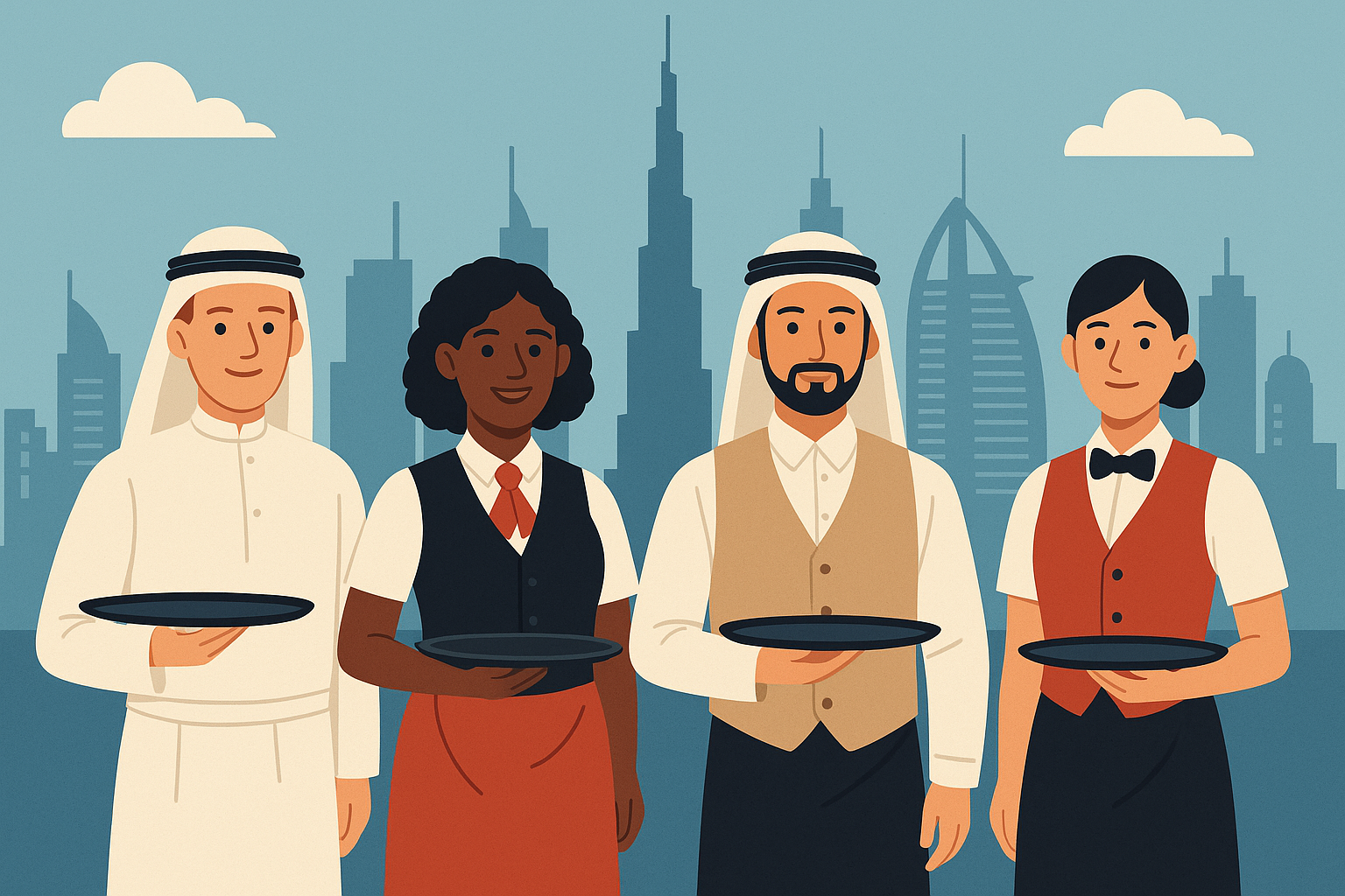 Dubai waiter serving customers in luxury restaurant