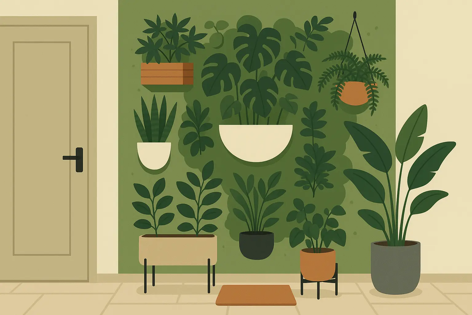 Living plant wall in eco-friendly entryway