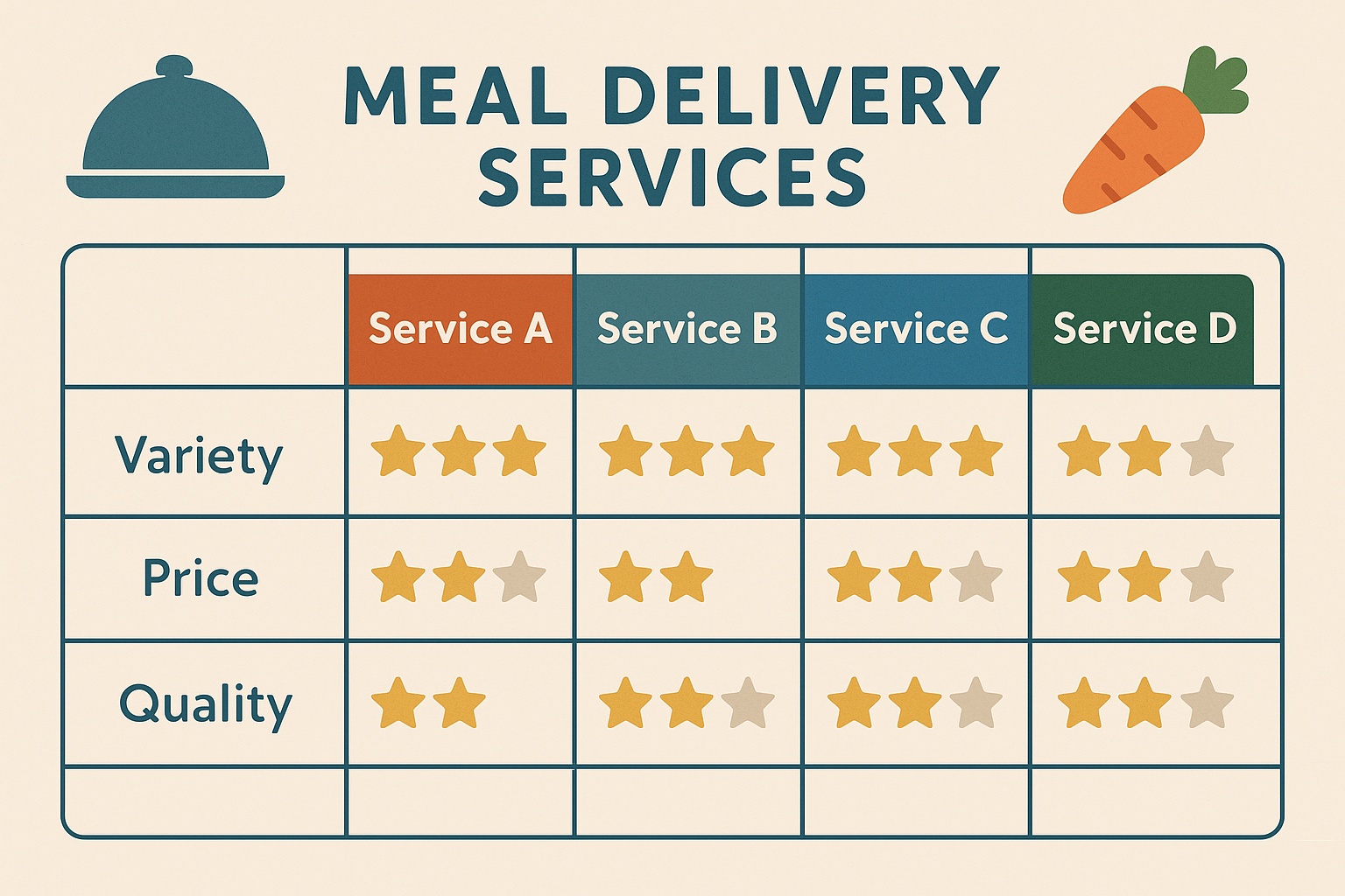 Service evaluation framework for meal delivery
