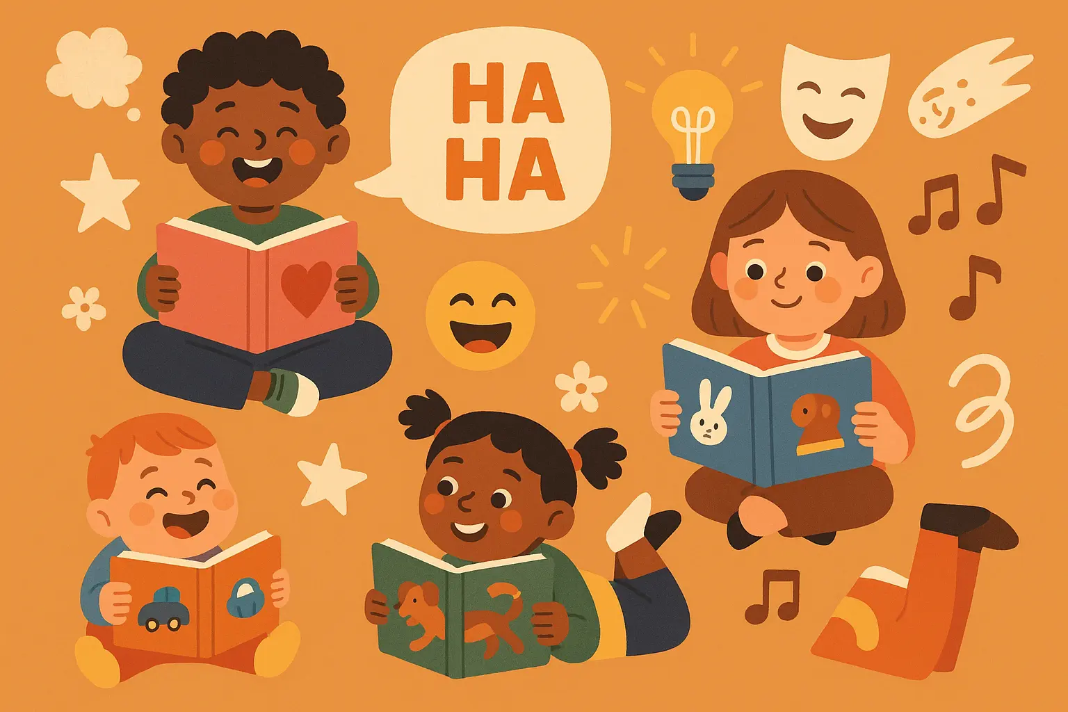 Children of different ages reading bedtime stories