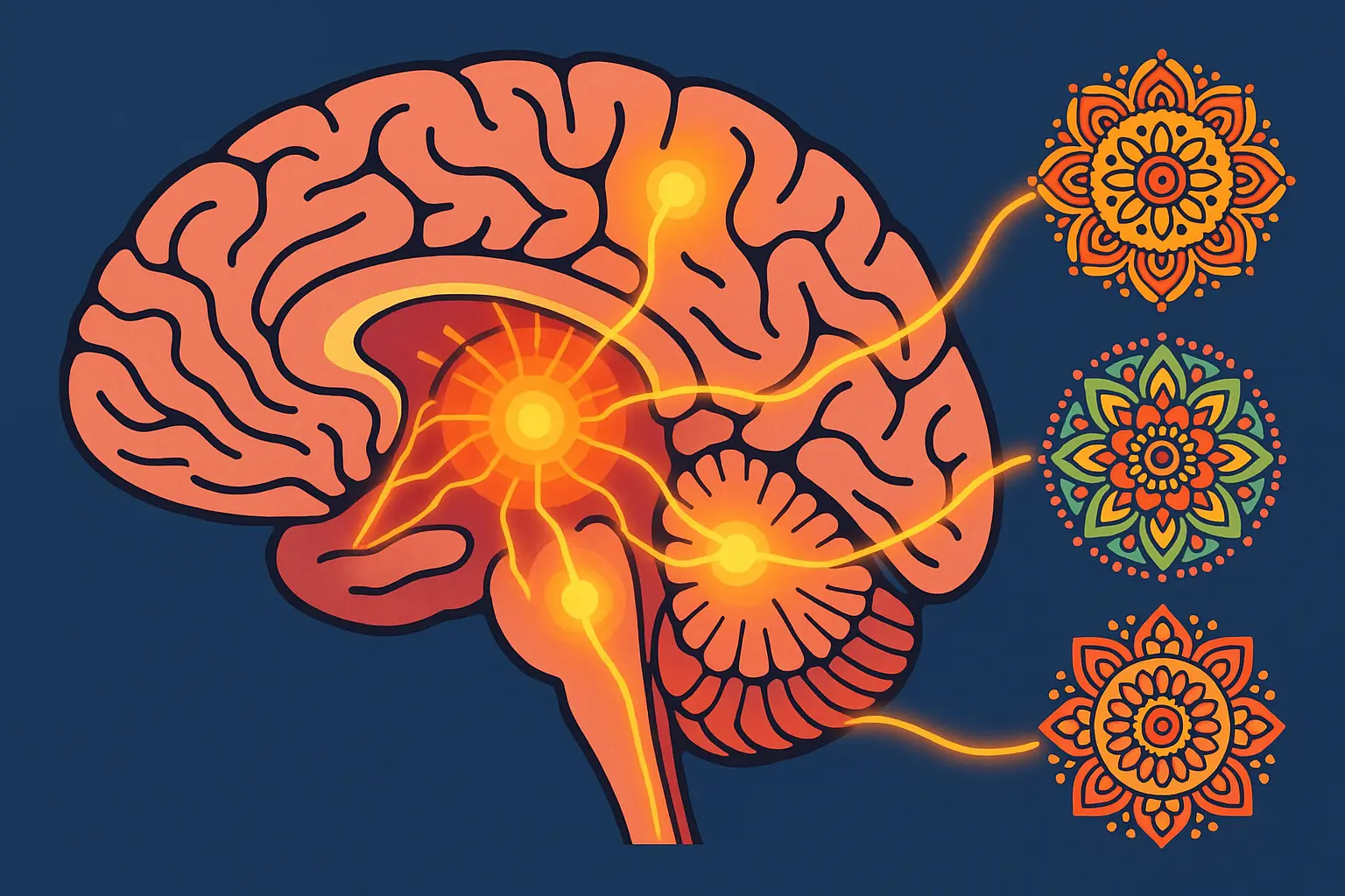 Brain neural pathways responding to mandala patterns